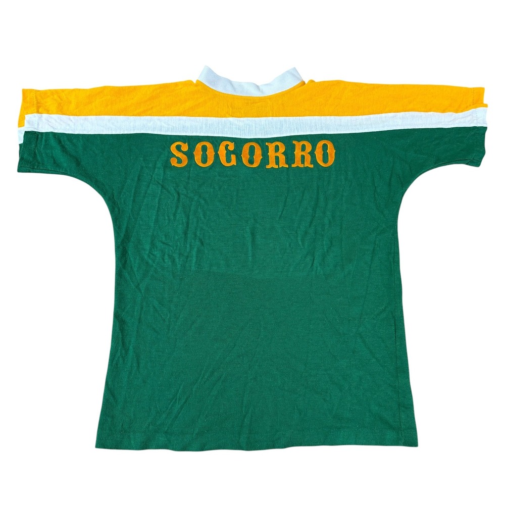 True Vintage Socorro Athletic Jersey Tee 70s Green Gold Shirt Flocked L Green